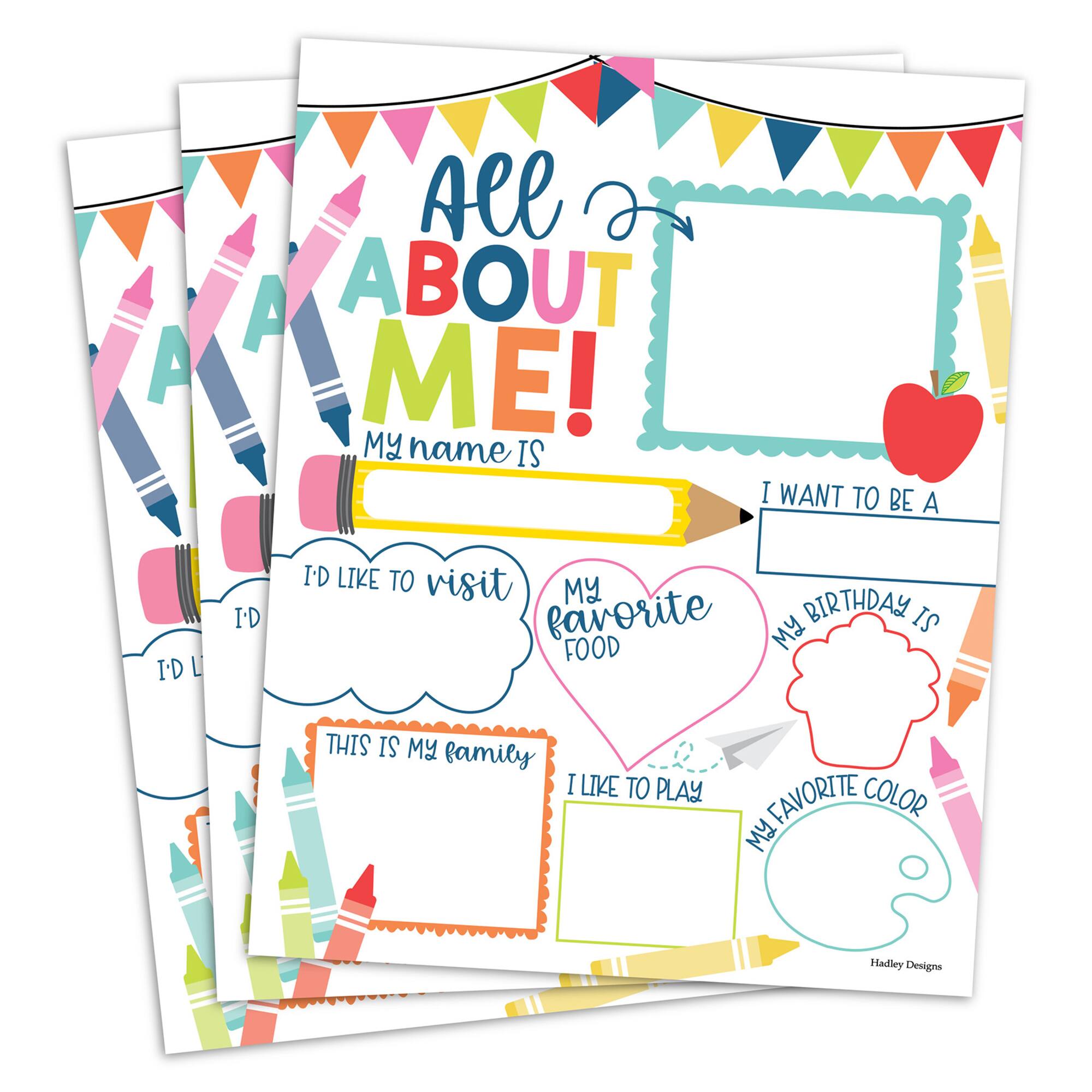 Hadley Designs Colorful Star Student Read All About Me Posters, Set of 20